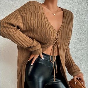 Unity Lace Up Front Drop Shoulder Cable Knit Sweater